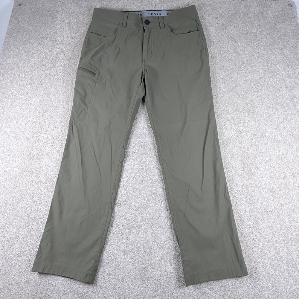 Orvis Tech Pants Mens 34x29 Green Stretch Water Repellent Hiking